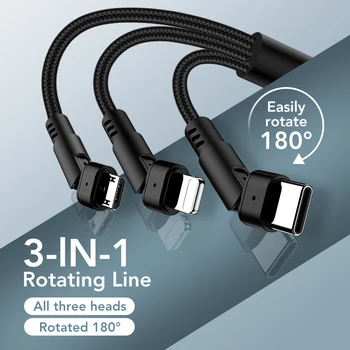 WJOY Data USB Cable 3 in 1 Rotate 180 Degree Cable Micro USB Type C Adapter Charger 2.4A For iPhone For Xiaomi Redmi Note 8
WJOY Data USB Cable 3 in 1 Rotate 180 Degree Cable Micro USB Type C Adapter Charger 2.4A For iPhone For Xiaomi Redmi Note 8