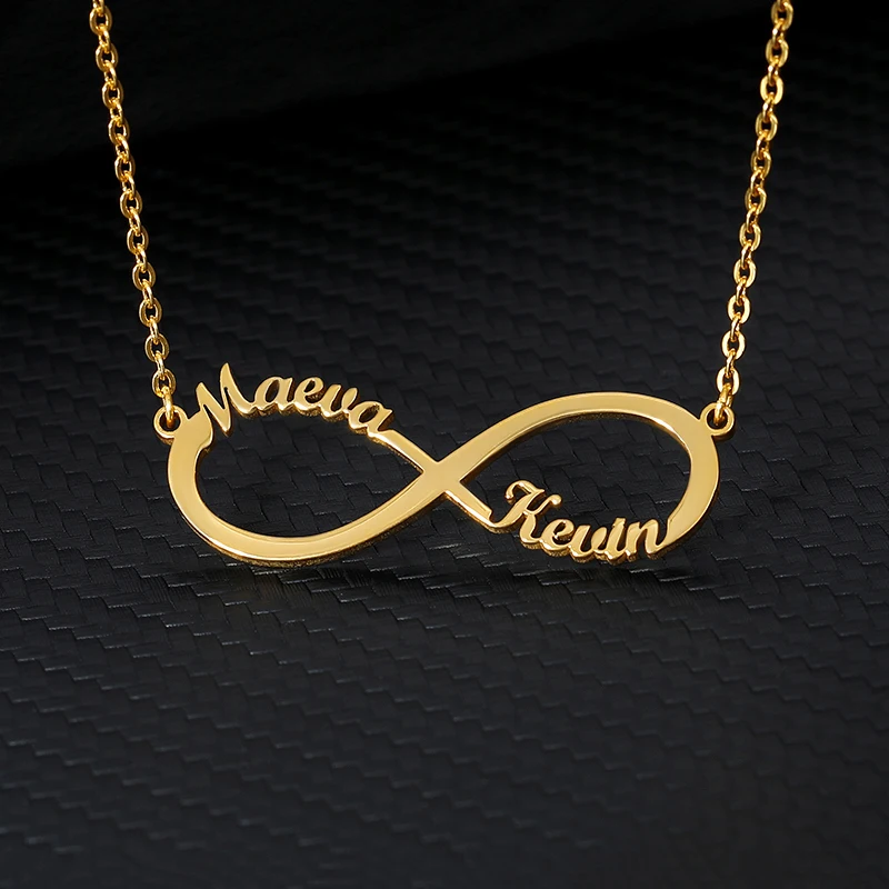 Custom Infinity Two цепочки с кулонами именами для женщин и мужчин золотистая серебристая