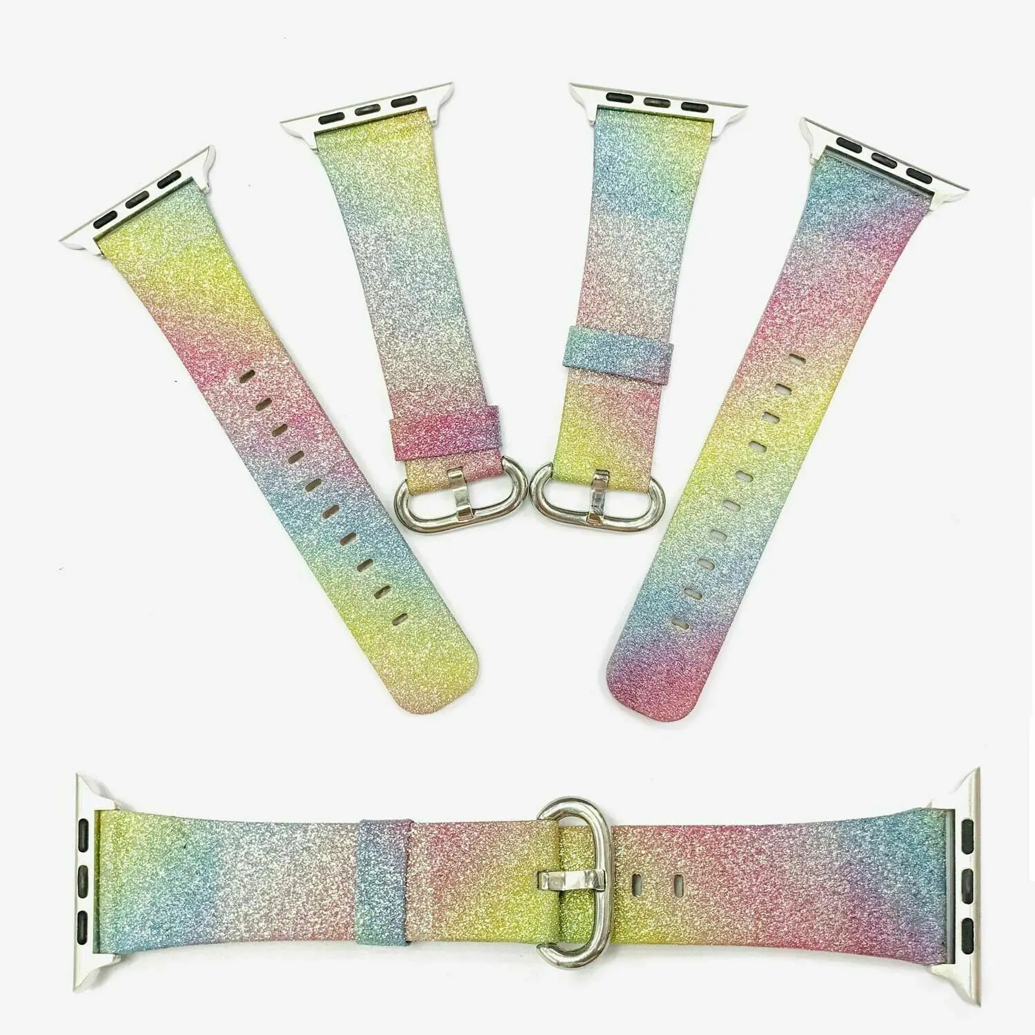 Блестящий Радужный кожаный ремешок для Apple Watch Band iWatch Series 5 4 3 2 1 сменный Браслет с
