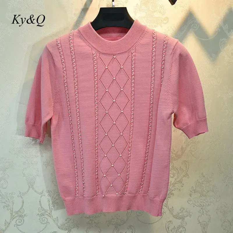 Runway 2020 Spring Women Luxury Brand Design Pink Vintage String Pearl Thin Short Sleeve O-Neck Knit Sweater Elegant Clothes
Runway 2020 Spring Women Luxury Brand Design Pink Vintage String Pearl Thin Short Sleeve O-Neck Knit Sweater Elegant Clothes