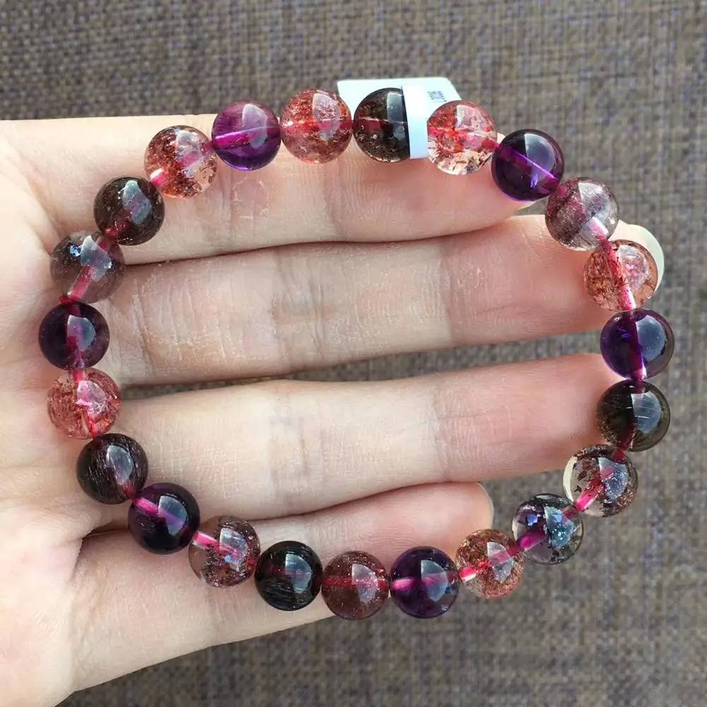 Natural Lepidocrocite Quartz Super Seven 7 Colorful Rutilated Crystal 8.3mm Clear Round Beads Bracelet Women AAAAAA Certificate 
Natural Lepidocrocite Quartz Super Seven 7 Colorful Rutilated Crystal 8.3mm Clear Round Beads Bracelet Women AAAAAA Certificate