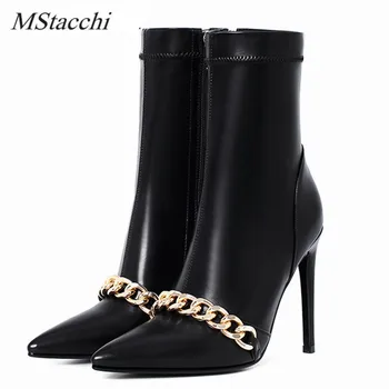 MStacchi New Elastic Ankle Boots Women Gold Chain Thin Heel Pointed Toe Side Zipper Boots Autumn Winter Sexy Botas Feminina
MStacchi New Elastic Ankle Boots Women Gold Chain Thin Heel Pointed Toe Side Zipper Boots Autumn Winter Sexy Botas Feminina