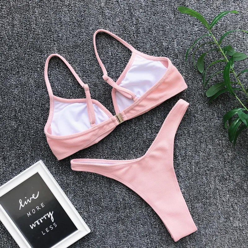 women summer swimsuit sexy bikini swimwear triangle retro thong bikinis set push up string monokini mujer biquinis feminino 2020