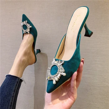 Flock Pointed Toe Women Slippers Rhinestone Design Thin High Heels Sandals Slides Shoes Woman Mules Shoes Outside Flip Flops
Flock Pointed Toe Women Slippers Rhinestone Design Thin High Heels Sandals Slides Shoes Woman Mules Shoes Outside Flip Flops