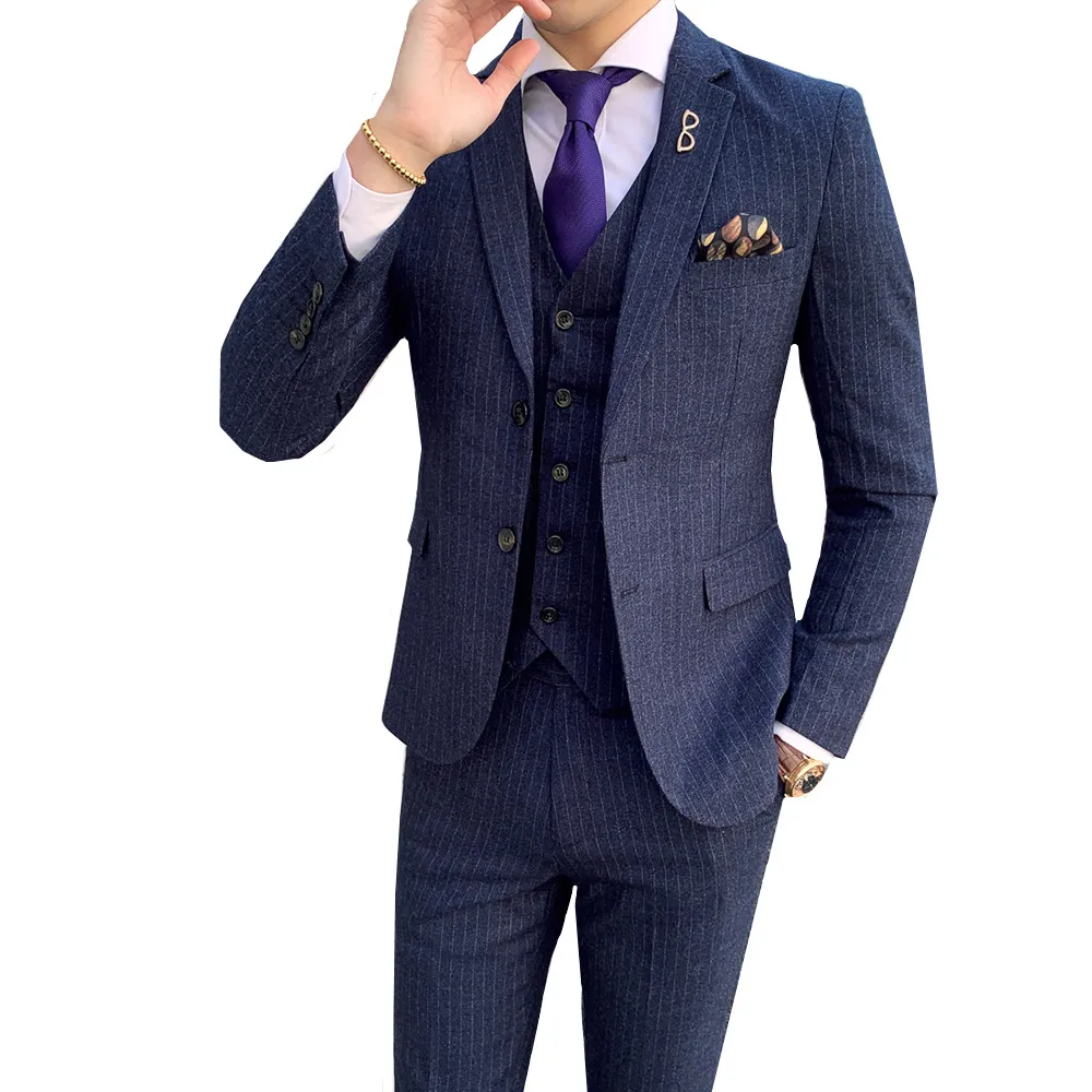 3 Pieces (Jacket+Pant+Vest) Men Casual Striped Business Suits New Clothes Wedding Groomsman Dress slim fit Work Suits
3 Pieces (Jacket+Pant+Vest) Men Casual Striped Business Suits New Clothes Wedding Groomsman Dress slim fit Work Suits