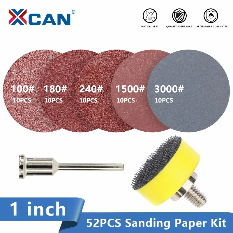 

XCAN 50pcs Sandpaper 1 inch(25.4mm) Sanding Discs 100-3000 Grit with 1 inch M6 Loop Backer Plate and 1/8'' Shank Sanding Paper