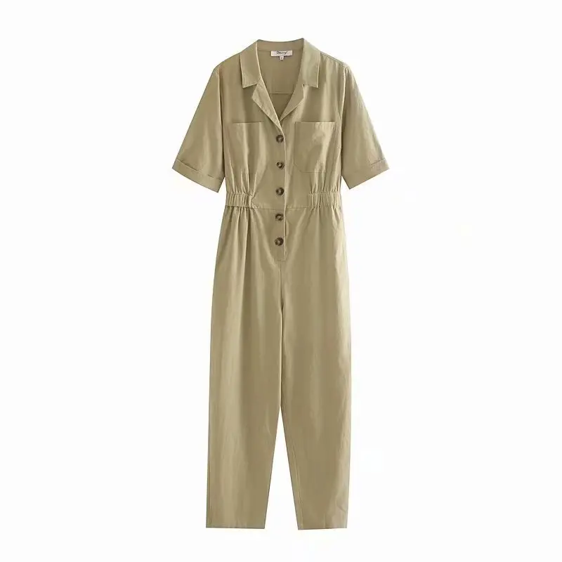 Wowen's Cotton Jumpsuit Turn-down Collar Short Sleeve Elastic-Waist Safari Style Button Jumpsuit with Pockets
Wowen's Cotton Jumpsuit Turn-down Collar Short Sleeve Elastic-Waist Safari Style Button Jumpsuit with Pockets