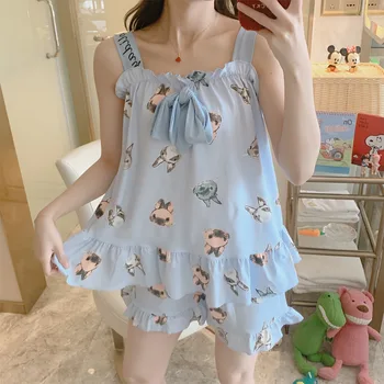 Bowknot Sleeveless Pajamas Women Cute Fashion Printed Loose Large Size 2XL Leisure Ruffled Spring Summer Cool Sling Sleepwear
Bowknot Sleeveless Pajamas Women Cute Fashion Printed Loose Large Size 2XL Leisure Ruffled Spring Summer Cool Sling Sleepwear