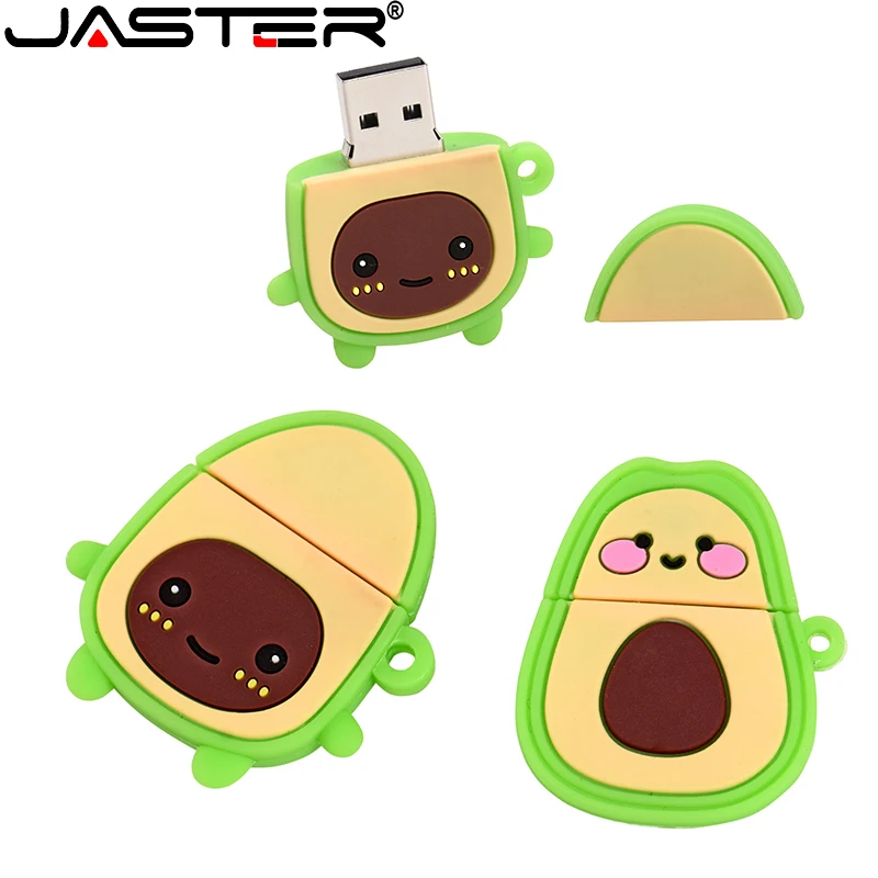 

JASTER New USB 2.0 Flash Drive 128GB Cute Cartoon avocado U Disk 64G pendrive 32G 16G Pen Drives 8G Gifts Key Chain Memory Stick