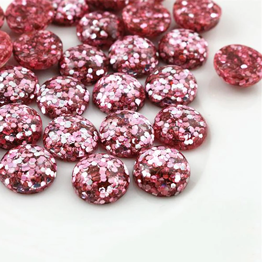 40pcs 12mm Blue Pink /& Gold Glitter Mix Resin Cabochons