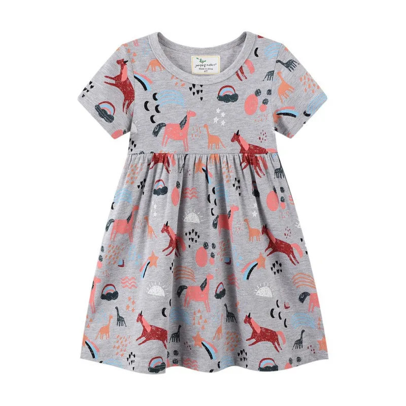 

Jumping Meters Hot Selling Children's Party Dresses Unicorn Print Cotton Princess Fashion Kids Clothes Frocks Baby Wear