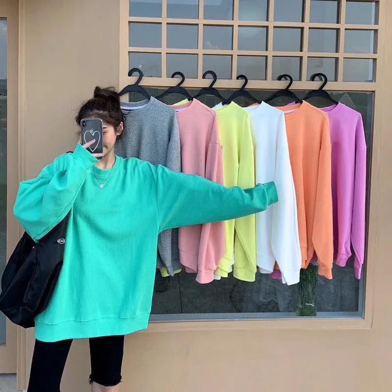 Spring Autumn Women's Pullover Hoodless Sweatshirt Cotton Solid Color Loose Round Neck Thin Long Sleeve Students All-Match
Spring Autumn Women's Pullover Hoodless Sweatshirt Cotton Solid Color Loose Round Neck Thin Long Sleeve Students All-Match