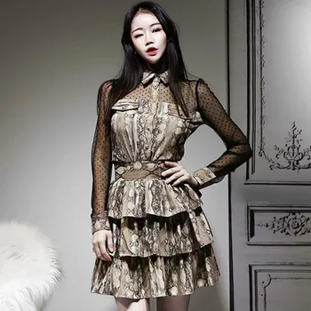 Spring Korea Dot Print Mesh Snakeskin Blouse Shirts Layered Mini Ball Gown Skirt Women's Two Piece Sets Sexy Club Suit Dress
Spring Korea Dot Print Mesh Snakeskin Blouse Shirts Layered Mini Ball Gown Skirt Women's Two Piece Sets Sexy Club Suit Dress