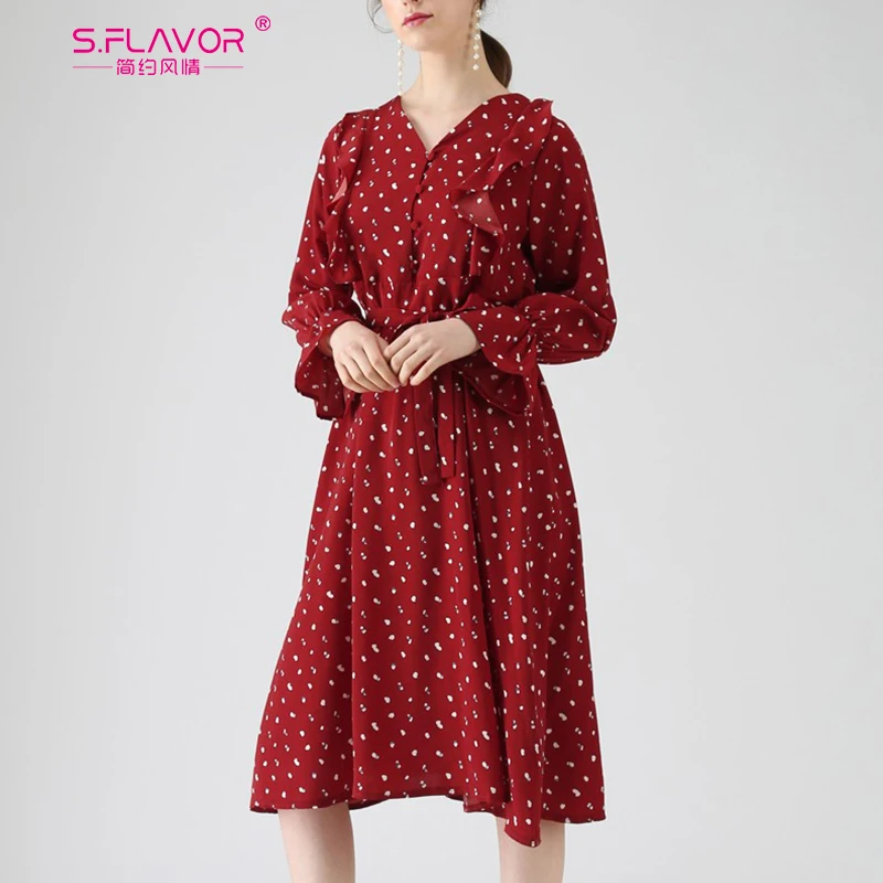 S. Favor винтажное платье с одним дном женское приталенное весеннее v-образным