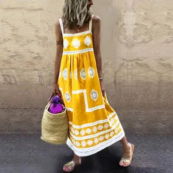 2020 Summer Dress Women Vintage Sleeveless Floral Printed Long Dress casual Cotton Linen Sundress Baggy Beach dresses 
2020 Summer Dress Women Vintage Sleeveless Floral Printed Long Dress casual Cotton Linen Sundress Baggy Beach dresses