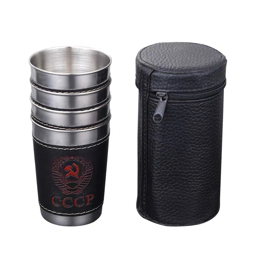 Vodka Cup 304 PU holster Russia Stainless Steel Mini Wine Tumbler Portable Personalized 4pcs 30ml/75ml/170ml Shot Glass Set Vodka Cup 304 PU holster Russia Stainless Steel Mini Wine Tumbler Portable Personalized 4pcs 30ml/75ml/170ml Shot Glass Set