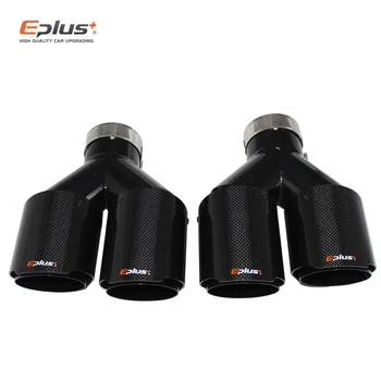 

EPLUS Car Carbon Glossy Muffler Tip Y shape Double exit Universal Stainless Black Exhaust Pipe Mufflers Multi-size For Akrapovic