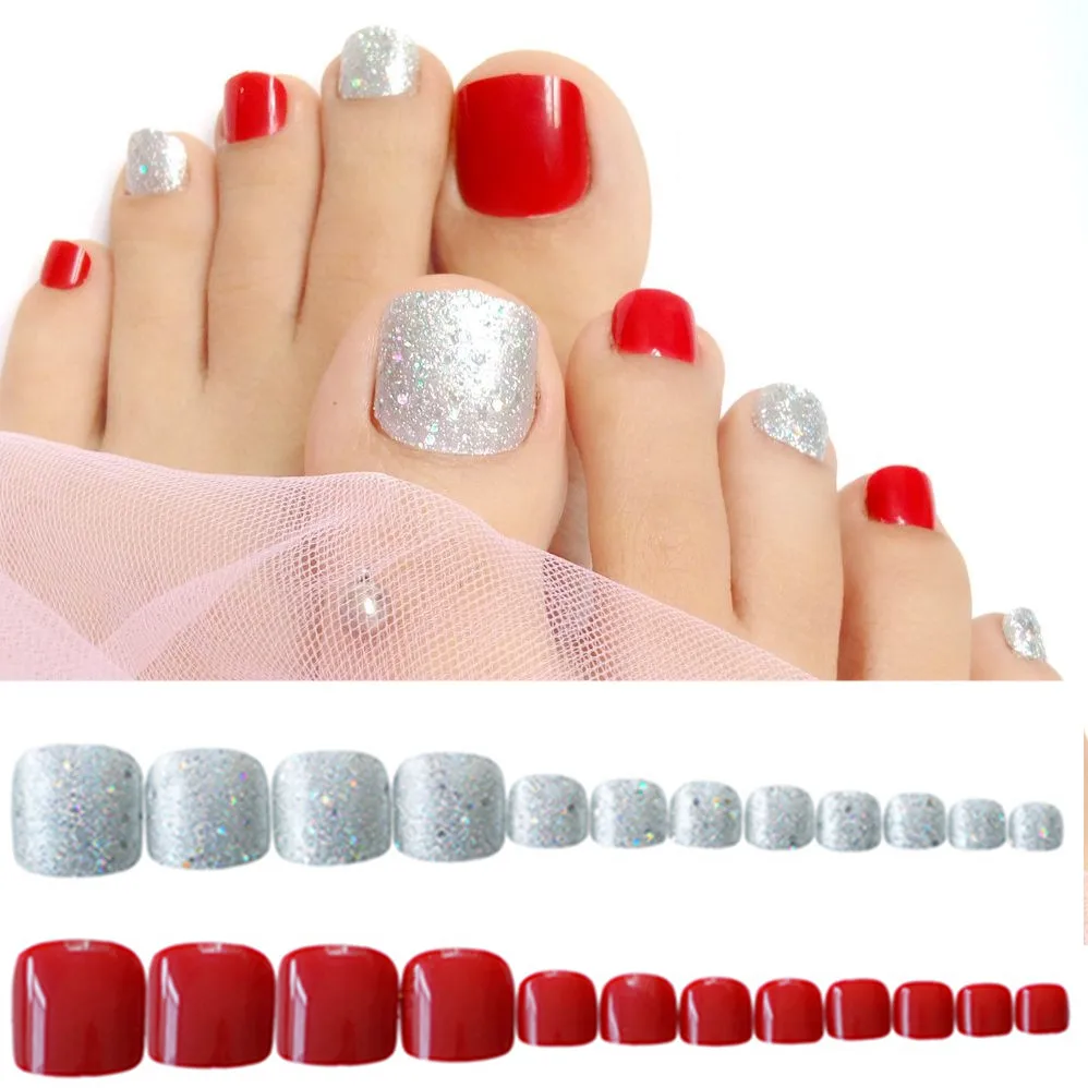 24 Pcs Artificial Fake Nails For Toe Glitter Silver False Toe Nails Wine Red Toenails Press On Toenails T053
24 Pcs Artificial Fake Nails For Toe Glitter Silver False Toe Nails Wine Red Toenails Press On Toenails T053