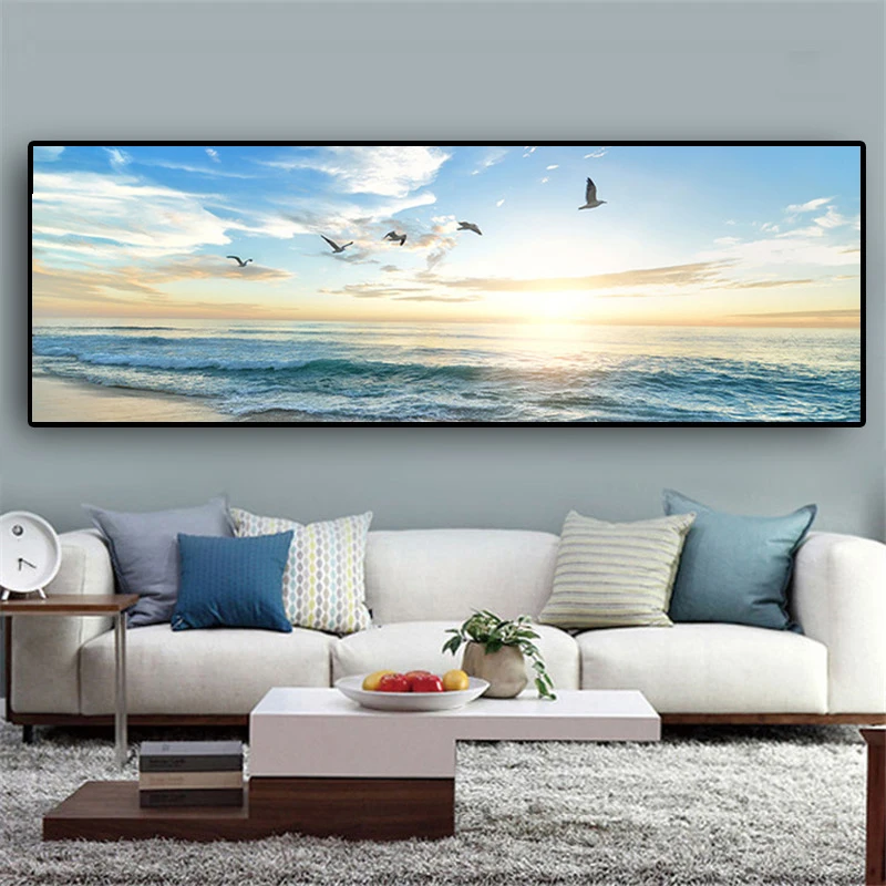 

Natural Sea Beach Flying Birds Landscape Posters and Prints Canvas Painting Cuadros Wall Art Pictures for Living Room Decoration