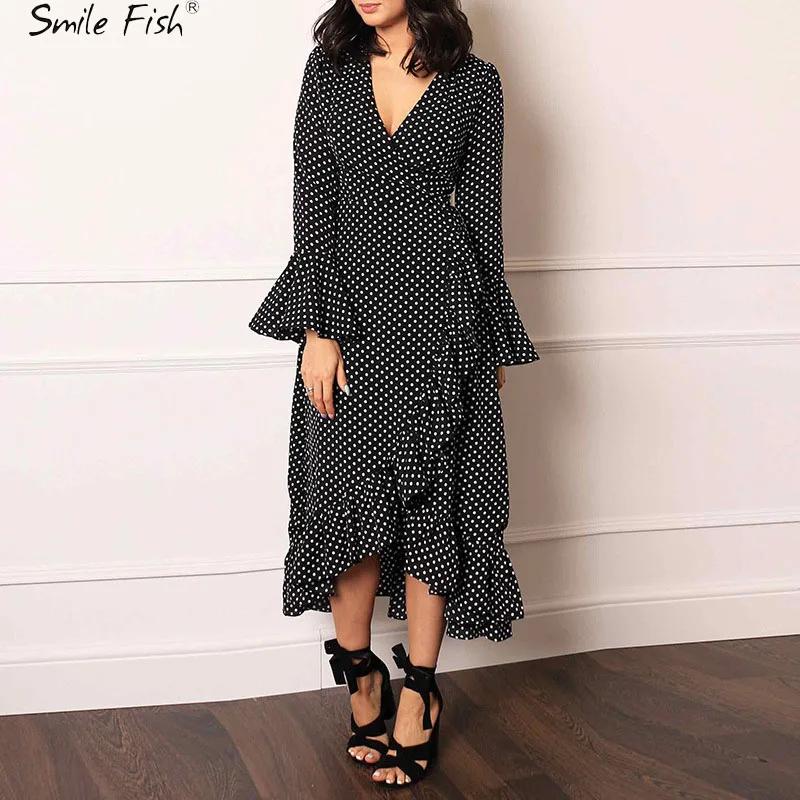 Autumn New 2019 Polka Irregular Boho Deep Dot V-Neck Wrap Dress Elegant Women Dresses Evening Party Printed Maxi Dress GV939
Autumn New 2019 Polka Irregular Boho Deep Dot V-Neck Wrap Dress Elegant Women Dresses Evening Party Printed Maxi Dress GV939