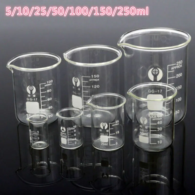 

1set 5/10/25/50/100/150/250ml Lab Borosilicate Glass Beaker Heat-resist Scaled Measuring Cup Laboratory Equipment