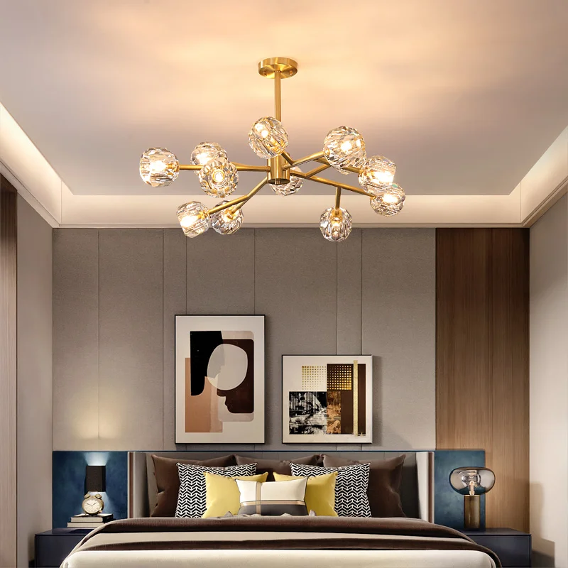 

Скандинавская светодиодный ная Люстра для гостиной и спальни, современная роскошная хрустальная лампа для домашнего декора, комнатное освещение, кухонные принадлежности