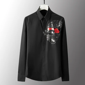 New Black Men Shirts Luxury Rose Printed And Diamond Long Sleeve Mens Shirts Plus Size 3XL 4XL Slim Fit Mens Dress Shirts
New Black Men Shirts Luxury Rose Printed And Diamond Long Sleeve Mens Shirts Plus Size 3XL 4XL Slim Fit Mens Dress Shirts