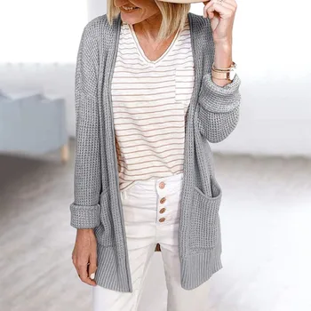 Women Sweaters Cardigan Coats Ladies Autumn Winter Solid Color Pocket Knit Cardigan Sweater Long Sleeve Knitted Coat Outerwear
Women Sweaters Cardigan Coats Ladies Autumn Winter Solid Color Pocket Knit Cardigan Sweater Long Sleeve Knitted Coat Outerwear