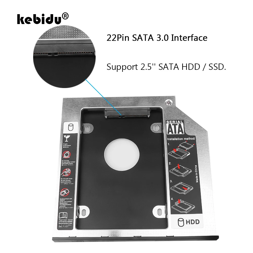 Kebidu 9 5 мм алюминиевый сплав второй жесткий диск Caddy для 2 "SSD чехол кронштейн SATA III