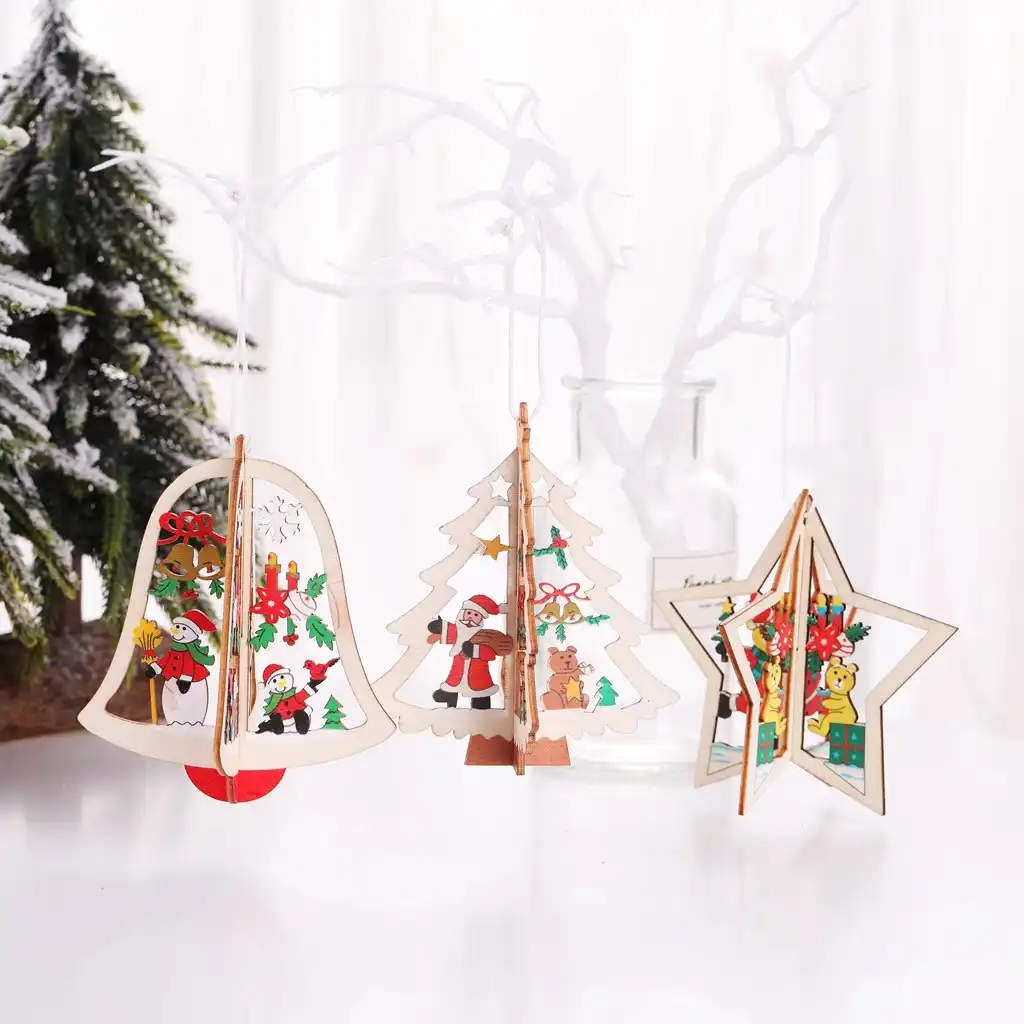 small pendant wooden five-pointed star bell multicolor christmas