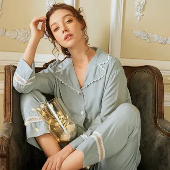 Autumn New Pajamas-set Retro Princess Style Long-sleeve Pyjamas-sets Sweet Lace Palace Nightwear Casual Homewear Sleepwear Women
Autumn New Pajamas-set Retro Princess Style Long-sleeve Pyjamas-sets Sweet Lace Palace Nightwear Casual Homewear Sleepwear Women