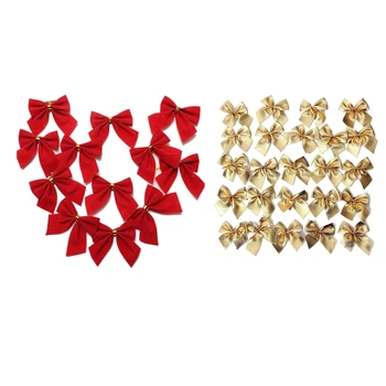 Decoration Ornament Hanging Bowknot Bow Butterfly Decore Tree Cute Christmas Tree (24Pcs, Red & 24Pcs,Gold)