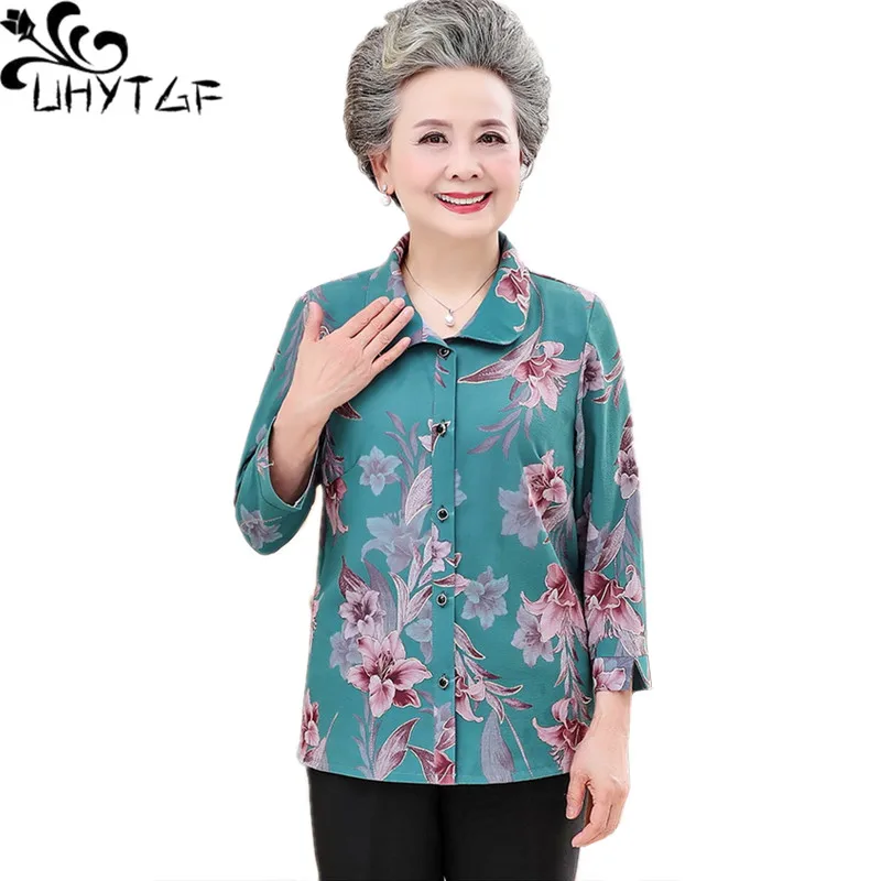 Блузка и рубашка UHYTGF для женщин среднего возраста, весенние блузки и рубашки, модные однобортные тонкие свободные топы с принтом, женские блузы 1450 
Блузка и рубашка UHYTGF для женщин среднего возраста, весенние блузки и рубашки, модные однобортные тонкие свободные топы с принтом, женские блузы 1450