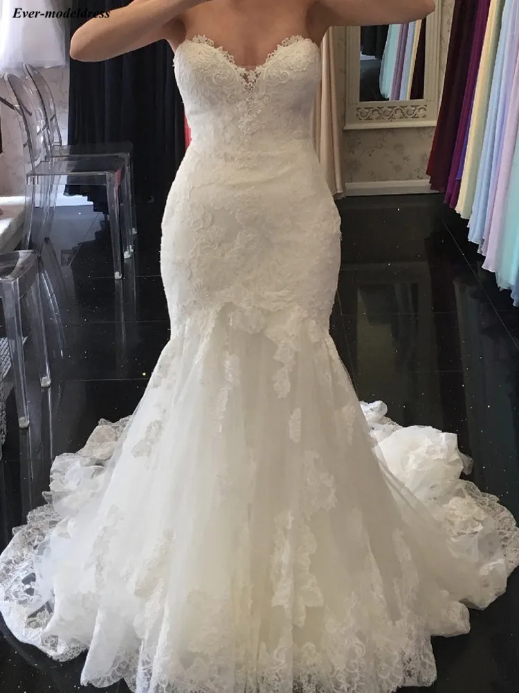 Lace Mermaid Wedding Dress Zipper Back Strapless Sweetheart Appliques Sweep Train Wedding Gowns Bridal Dress vestidos de novia
Lace Mermaid Wedding Dress Zipper Back Strapless Sweetheart Appliques Sweep Train Wedding Gowns Bridal Dress vestidos de novia