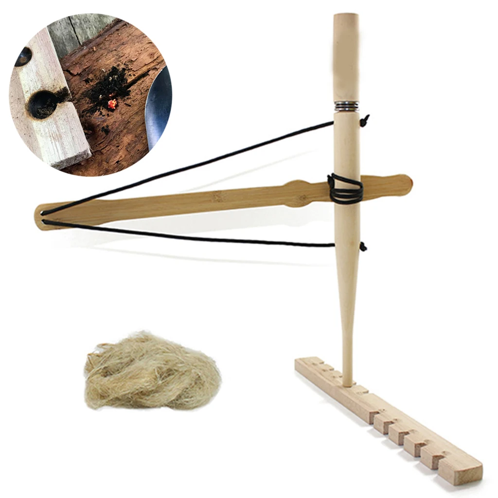 Bow Drill Fire Set Primitive Wood Kit Outdoor Survival Tool Bow Drill Fire Set Primitive Wood Kit Outdoor Survival Tool