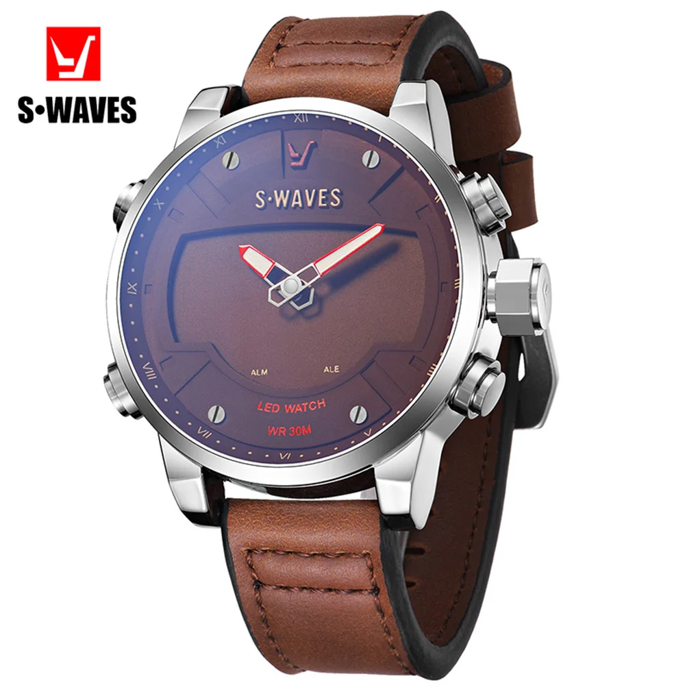 SWAVES Quartz Montre Homme 2019 Unique Leather Band Silver Coffee Watch Men Clock Waterproof LED Dual Display Wristwatch Mens
SWAVES Quartz Montre Homme 2019 Unique Leather Band Silver Coffee Watch Men Clock Waterproof LED Dual Display Wristwatch Mens