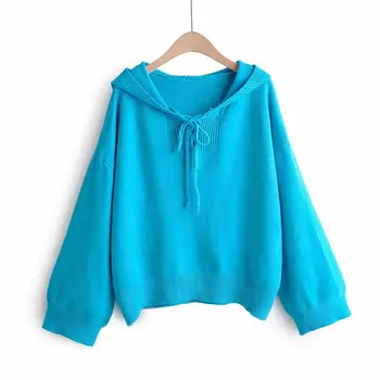 Autumn new women's European and American style hooded lace long sleeve loose solid color knitted sweater sweater women's 
Autumn new women's European and American style hooded lace long sleeve loose solid color knitted sweater sweater women's
