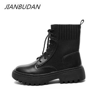 JIANBUDAN 2020 new motorcycle boots Women's fashion autumn winter flat platform Ankle boots Big size Women Sock boots Lace-Up 
JIANBUDAN 2020 new motorcycle boots Women's fashion autumn winter flat platform Ankle boots Big size Women Sock boots Lace-Up