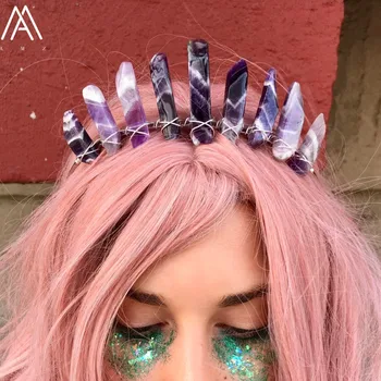 Gold Wire Wrapped Amethysts Quartz Graduated Slab Beads Crown Tiara Women Metal Quartz Crystal Tiara Crown Headband HG051AMCF
Gold Wire Wrapped Amethysts Quartz Graduated Slab Beads Crown Tiara Women Metal Quartz Crystal Tiara Crown Headband HG051AMCF
