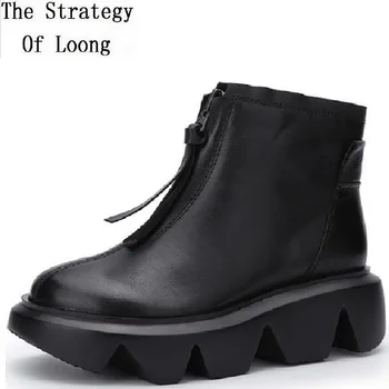 Spring Autumn Retro Women Genuine Leather Short Boots Lady Fashion Zip Platform Botas Ladies Plush Inside Ankle Boots 191027
Spring Autumn Retro Women Genuine Leather Short Boots Lady Fashion Zip Platform Botas Ladies Plush Inside Ankle Boots 191027