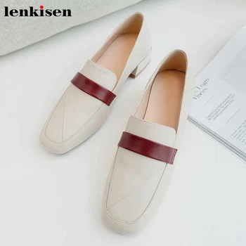 Lenkisen soft breathable genuine leather mixed colors slip on loafers square toe med heels spring concise style women pumps L95 
Lenkisen soft breathable genuine leather mixed colors slip on loafers square toe med heels spring concise style women pumps L95