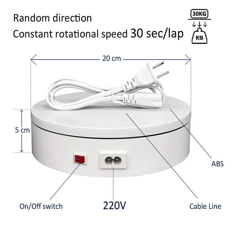 20cm 220V Electric Turntable load 30kg 360 Degree Automatic Rotating Photography Turntable Product Video Shooting Display Stand
20cm 220V Electric Turntable load 30kg 360 Degree Automatic Rotating Photography Turntable Product Video Shooting Display Stand