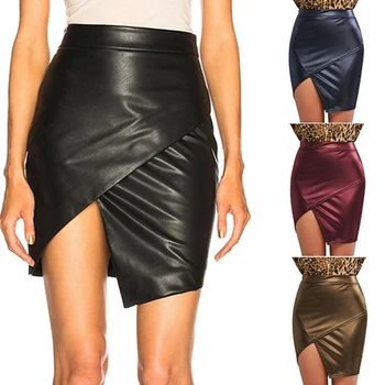 Leather Skirt Women Fashion Black Cross Split A-Line Short Skirt Solid Casual Irregular Female Bodycon Mini Skirt 
Leather Skirt Women Fashion Black Cross Split A-Line Short Skirt Solid Casual Irregular Female Bodycon Mini Skirt