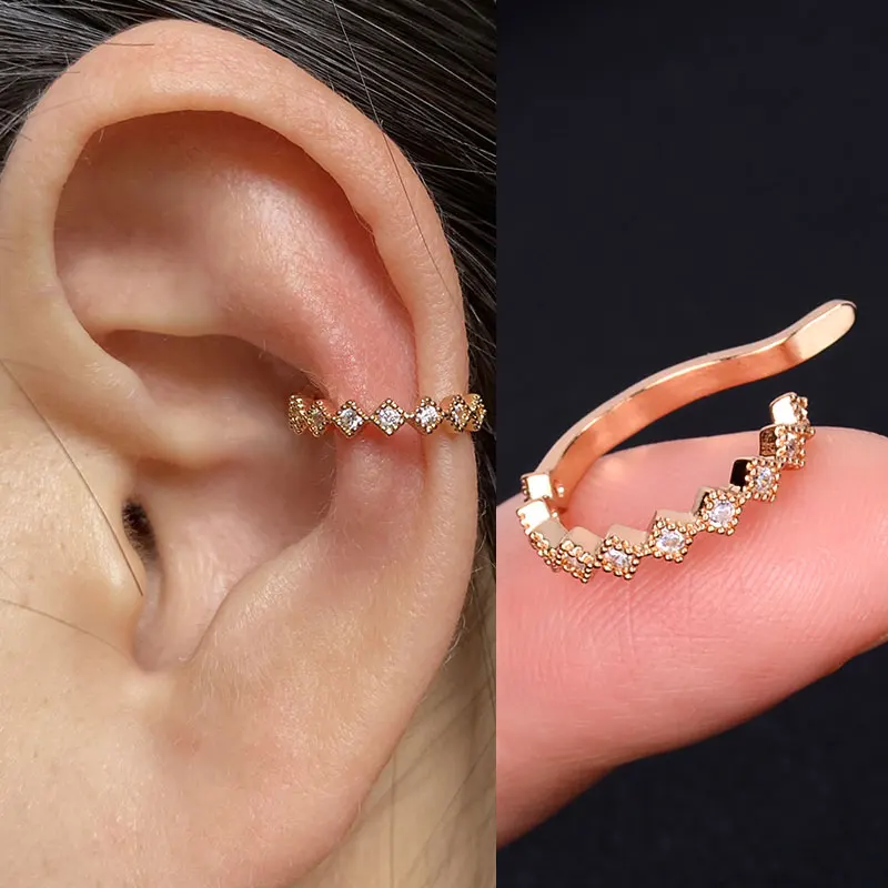 

1Pcs New Geometric Zircon Ear Cuff Leaves Flower Non-Piercing Ear Clips Fake Cartilage Clip Earrings For Women Elegant Jewelry