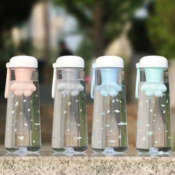 550ml Creative Cute Water Bottle with Cat Claws Shape Tea Filter Sakura Pattern Transparent Drinking Cup with Portable Rope
550ml Creative Cute Water Bottle with Cat Claws Shape Tea Filter Sakura Pattern Transparent Drinking Cup with Portable Rope