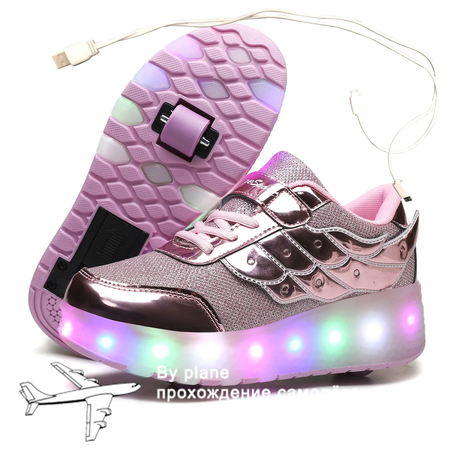 2020 New Glowing Sneakers on Wheels USB Charging Luminous Shoes Wheels LED Flashing Double Wheels Roller Skates Size 27-40
2020 New Glowing Sneakers on Wheels USB Charging Luminous Shoes Wheels LED Flashing Double Wheels Roller Skates Size 27-40