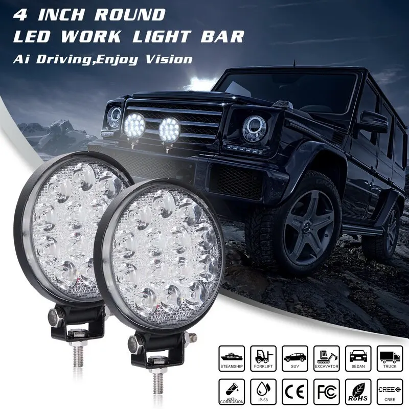 New 2PCs 4Inch 27W/42W LED Light Bar Round LED Off Road Light Pods Spot Flood Work Light Fog Lights Waterproof For Trucks
New 2PCs 4Inch 27W/42W LED Light Bar Round LED Off Road Light Pods Spot Flood Work Light Fog Lights Waterproof For Trucks