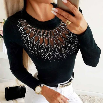 2020 New Women Rhinestones Mesh Patchwork Tshirt Tops Spring Sexy Long Sleeve Female Tee Shirt Solid Round Collar T-Shirt
2020 New Women Rhinestones Mesh Patchwork Tshirt Tops Spring Sexy Long Sleeve Female Tee Shirt Solid Round Collar T-Shirt