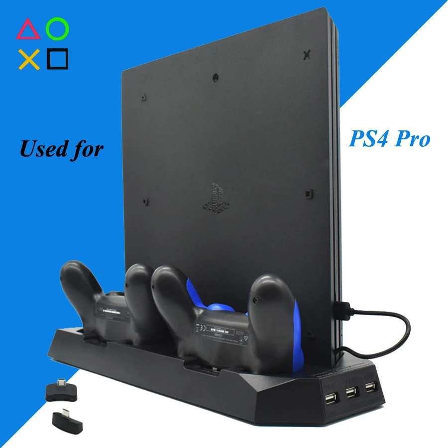 

PS4 Pro Vertical Stand with 2 Controller Charger Charging Dock Station Cooling Fan 3 HUB for Sony Playstation 4 PS 4 Pro Console