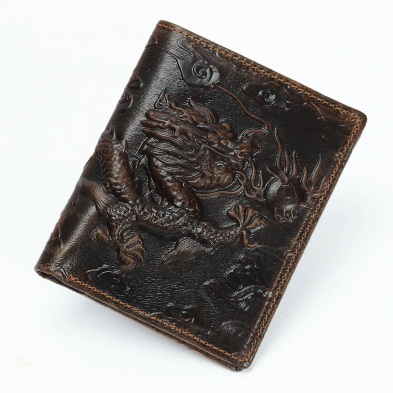 Фото Китайский кошелек в виде дракона винтажный из натуральной кожи мужские